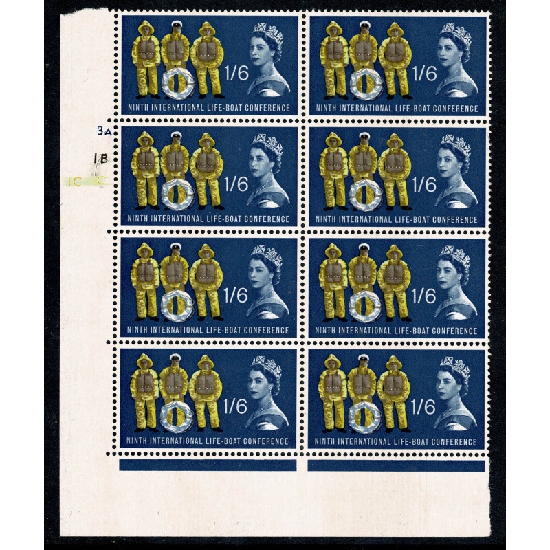 1963 Lifeboats 1/6 (ord) Cylinder 3A 1B 1C  no dot Row 18 block of eight SG 641