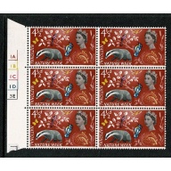 1963 Nature Week 4½d (ord). Row 12/13 Cyl. 1A 1B 1C 1D 3E no dot block of six
