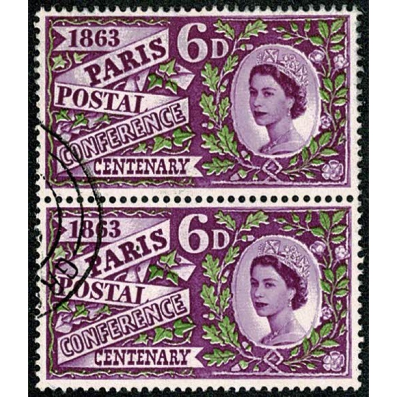 1963 Paris Postal Conference 6d (ord). SG 636. VFU vertical pair.