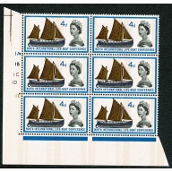 1963 Lifeboats 4d (phos). Row 19 Cyl. 1A 1B 1C 1D 1E  no dot block of six
