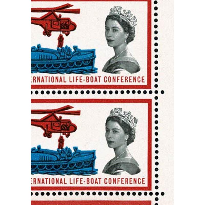 1963 Lifeboat Conference 2½d (ord). Positional block with listed constant variety shaded diademe SG Spec. W34b