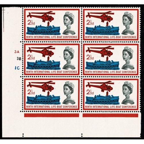 1963 Lifeboat Conference 2½d (ord). Lower left cylinder 3A 3B 1C no dot  block of six.