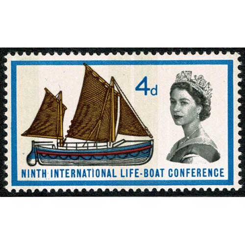 1963 Lifeboats 4d (ord). Shift of blue downwards plus unlisted minor constant flaw. SG 640p var