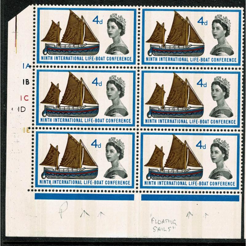 1963 Lifeboats 4d (phos). SHIFT OF BROWN & YELLOW (floating sails). SG 640p var