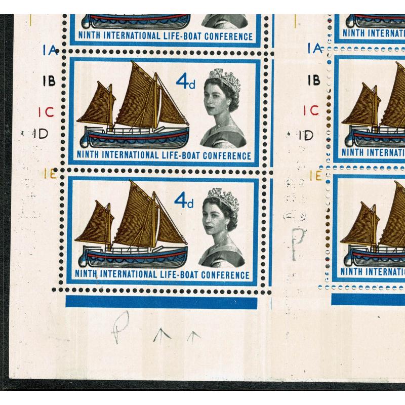1963 Lifeboats 4d (phos). SHIFT OF BROWN & YELLOW (floating sails). SG 640p var