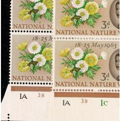 1963 Nature Week 3d (ord). green blob above A listed variety plus retouched state. SG 637 var