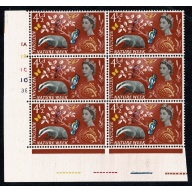 1963 Nature Week 4½d (ord). Row 18/19 Cyl. 1A 1B 1C 1D 3E block of six