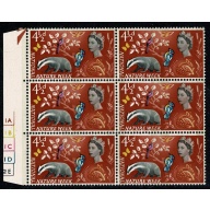 1963 Nature Week 4½d (phos). Row 12/13 Cyl. 1A 1B 1C 1D 2E block of six