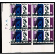 1964 Forth Road Bridge 3d (phos). Cylinder 1C 1B 2A no dot block of six. SG 659p