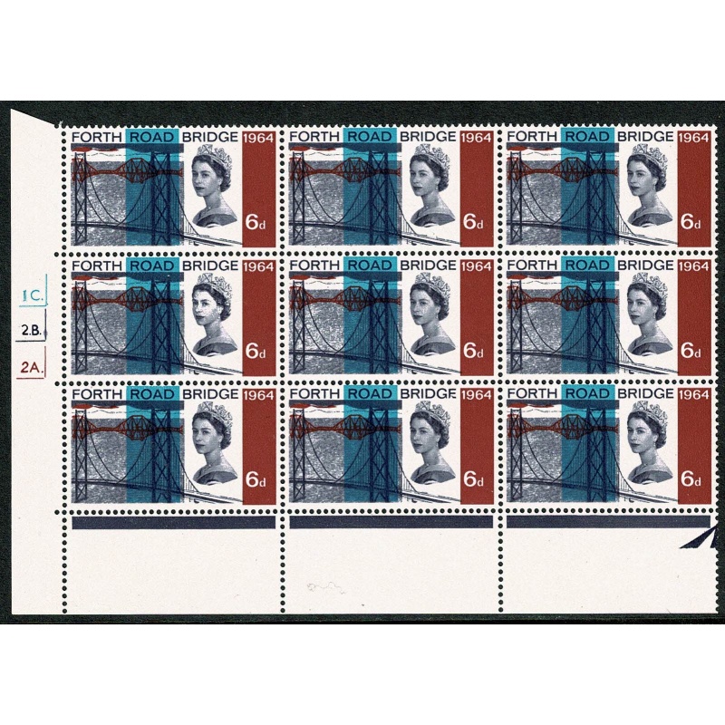 1964 FRB 6d (ord). Cylinder 1C 2B 2A dot. Perf Type A(T) E/P. State 1. Block of nine