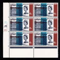 1964 Forth Road Bridge 6d (ord). Cyl. 1C 2B 2A no dot block of six. Scarcer Perf. Type A(T) (E/P)