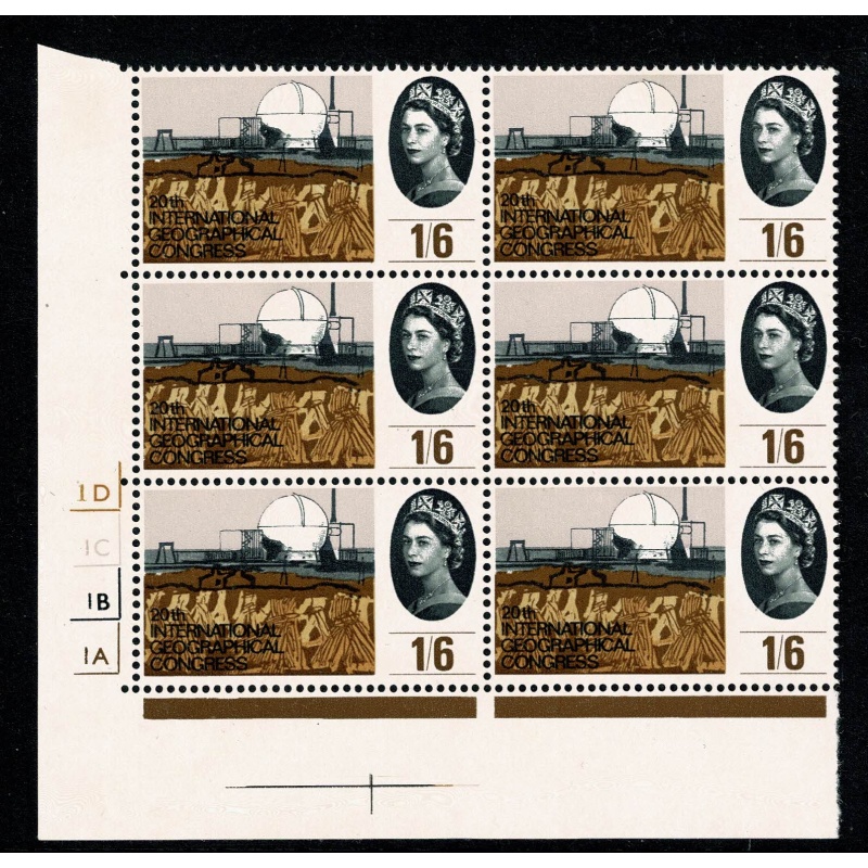 1964 Geographical Congress 1/6 (ord). Cylinder 1D 1C 1B 1A  no dot block of six. SG 654.