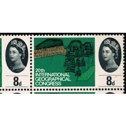 1964 Geographical Congress 8d (ord). Cyl. 1D 1C 1B 1A  no dot block of 6. Perf. Type F  (P/E) BLACK BLADE FLAWS top row.