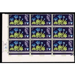 1964 Botanical Congress 3d (phos). Cyl. 3A 1B 1C dot. Block of nine.