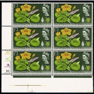 1964 Botanical Congress 1/3 (ord). Cylinder 1D 1C 1B 1A  no dot block of six. SG 658.