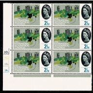 1964 Geographical Congress 2½d (ord). Cylinder 3D 1C 1B 1A dot block of six. SG 651