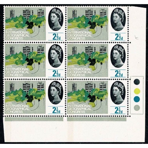 1964 Geographical Congress 2½d (phos). Listed variety "short line under 2½d". SG 651pa