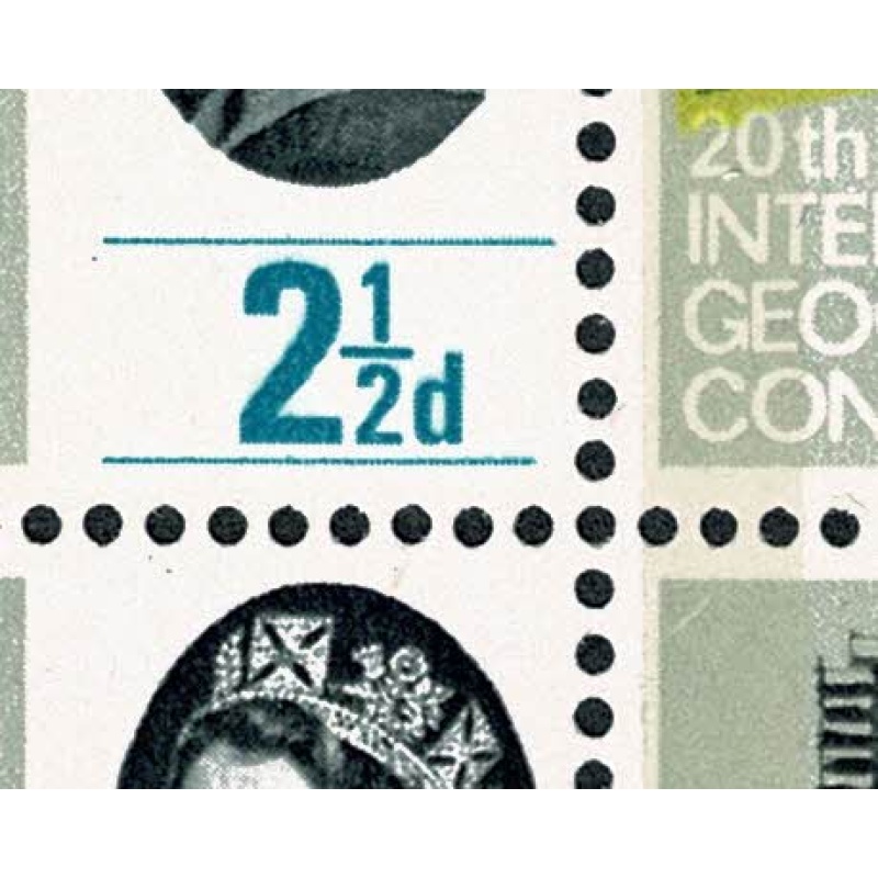 1964 Geog. Congress 2½d (phos). Listed constant variety "short line under 2½" SG 651pa