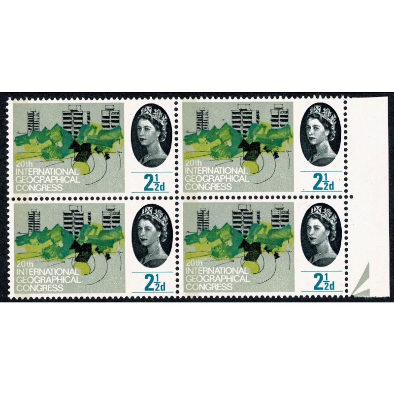 1964 Geog. Congress 2½d (phos). Listed constant variety "short line under 2½" SG 651pa