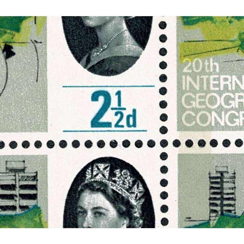 1964 Geog. Congress 2½d (phos). Listed constant variety "short line under 2½" SG 651pa