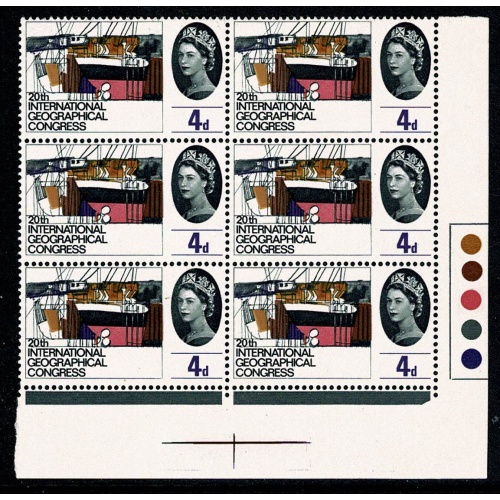 1964 Geog. Congress 4d (ord). Listed minor constant variety "corner break in frame to left of value". SG 652 var.