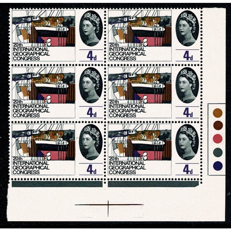 1964 Geog. Congress 4d (ord). Listed minor constant variety "corner break in frame to left of value". SG 652 var.