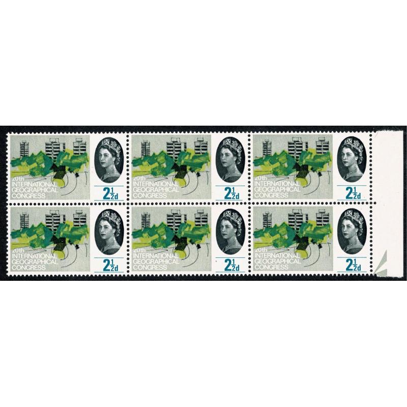 1964 Geog. Congress 2½d (ord). Listed constant variety short line under 2½ SG 651a