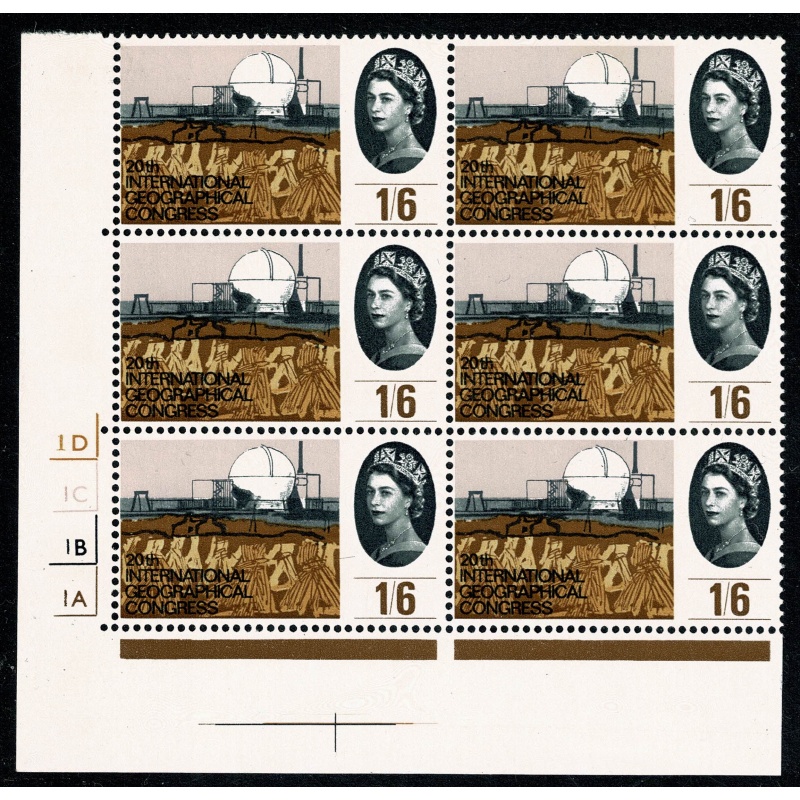 1964 Geographical Congress 1/6 (ord). Cylinder 1D 1C 1B 1A  no dot block of six. SG 654.