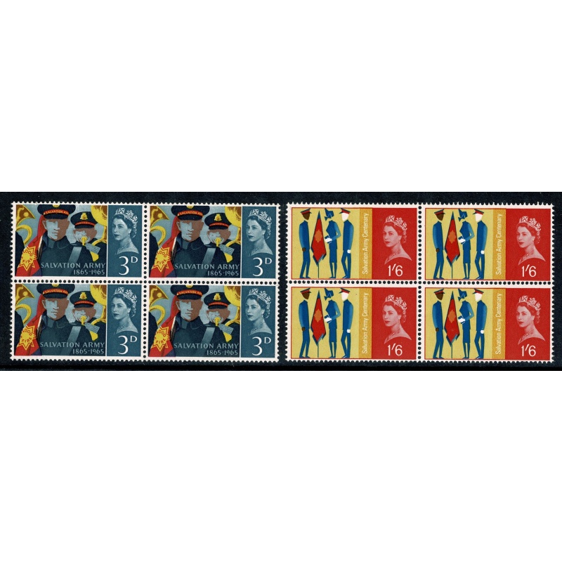 1965 Salvation Army (ord). Set of 2 values. UM blocks of four. SG 665-666
