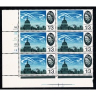 1965 Battle of Britain 1/3 (ord). Cylinder 1A 1B 1C  1D 1E no dot block of six. SG 678