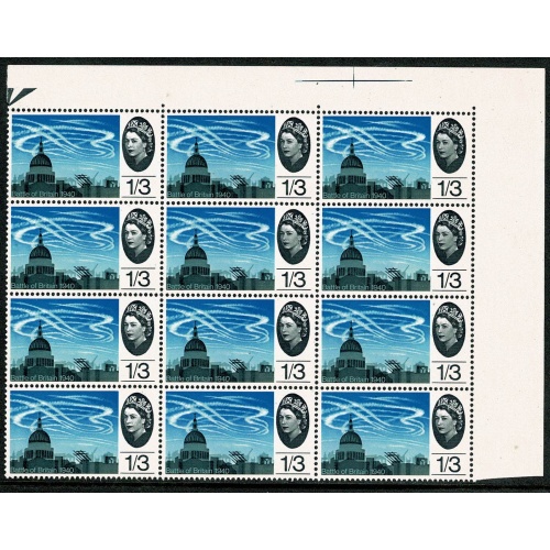 1965 Battle of Britain (ord).1/3 "scratch below 1940" listed minor constant variety. SG 678 var