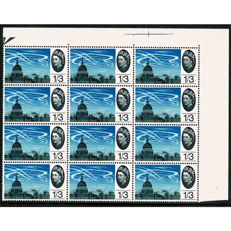 1965 Battle of Britain (ord).1/3 "scratch below 1940" listed minor constant variety. SG 678 var