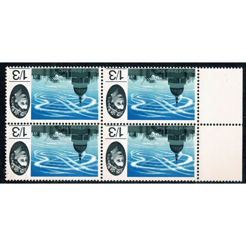 1965 Battle of Britain 1/3 (phos). WATERMARK INVERTED. Left marginal block of four. SG 678pWi