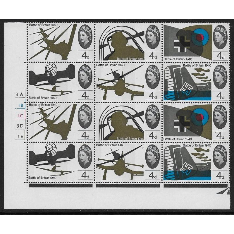 1965 Battle of Britain 4d (phos). Cylinder 3A1B1C3D1E no dot block with Narrow Phos Band at left