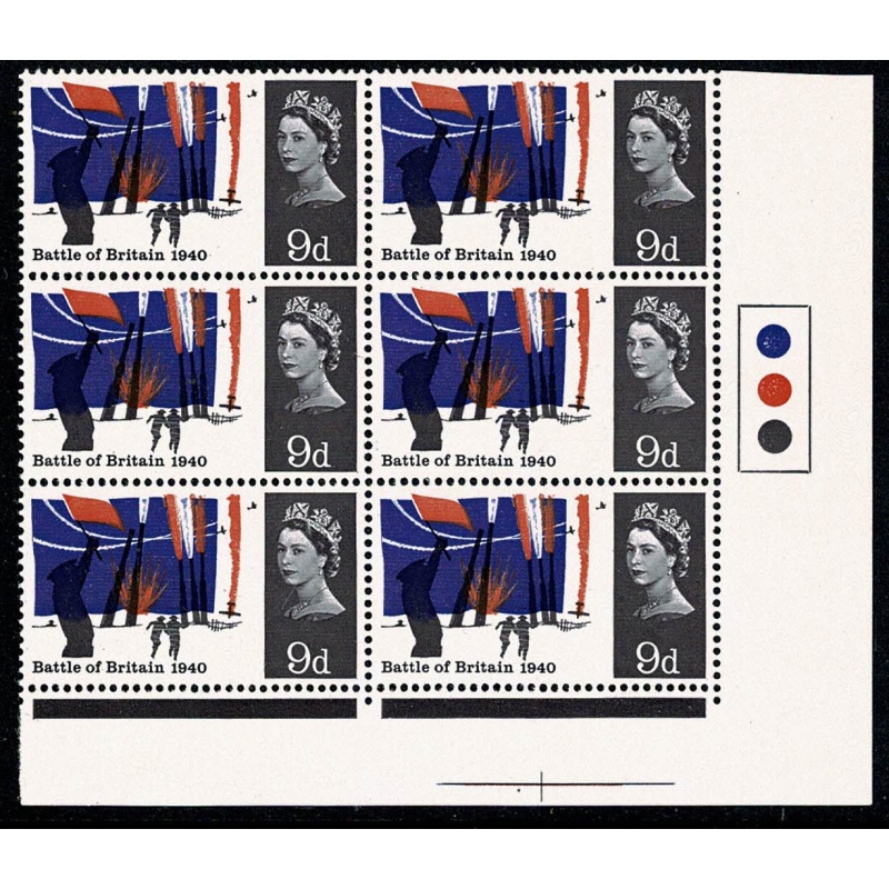 1965 Battle of Britain 9d. Traffic Light block of six. SG 677