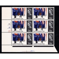 1965 Battle of Britain 9d (ord). Cylinder 1A 1B 1C no dot block of six. SG 677