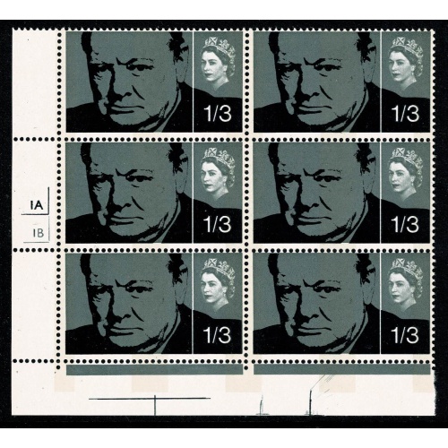 1965 Churchill 1/3 (phos). Cyl. 1A 1B no dot block of six. SG 662p