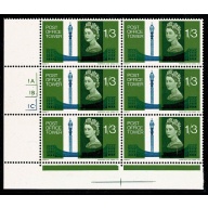 1965 Post Office Tower 1/3 (ord). Cylinder 1A 1B 1C no dot block of six. SG 680