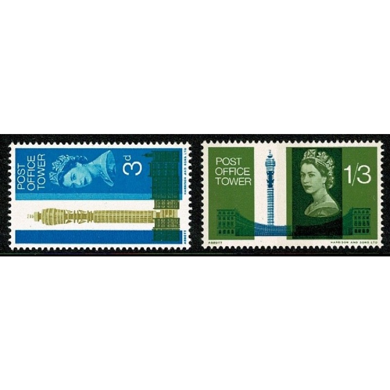 1965 Post Office Tower (phos). UM Set of 2 values SG 679p-680p