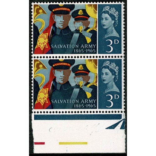 1965 Salvation Army 3d (phos). Listed variety "retouch to V". SG Spec. WP61b