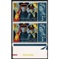 1965 Salvation Army 3d (ord). Listed variety "retouch to V". with additional shift of blue. SG Spec. W61b