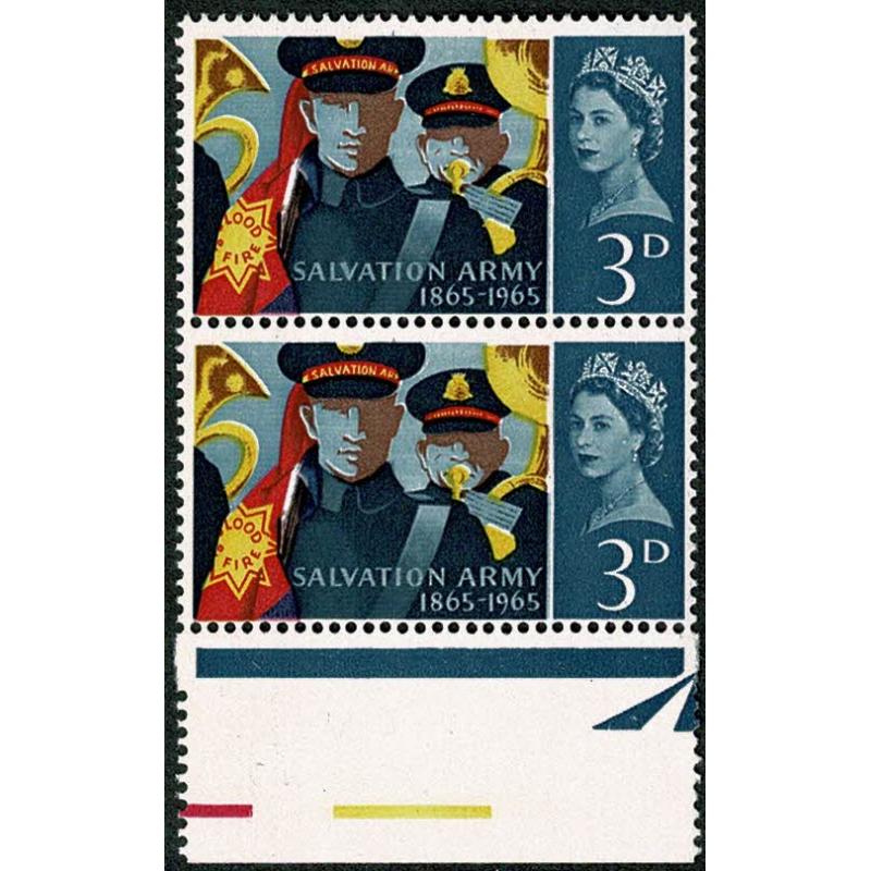 1965 Salvation Army 3d (ord). Listed variety retouch to V. with additional shift of blue. SG Spec. W61b