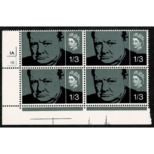 1965 Churchill 1/3 (ord). Cyl. 1A 1B no dot block of four. SG 662