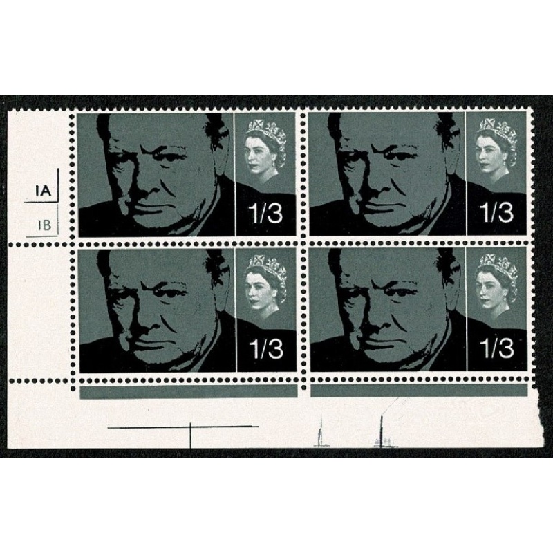 1965 Churchill 1/3 (ord). Cyl. 1A 1B no dot block of four. SG 662