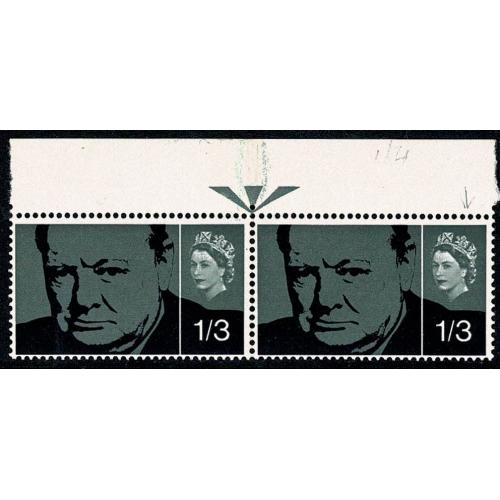 1965 Churchill 1/3 (ord). Listed minor constant variety line of white dots Queen's hair. SG 662 var.