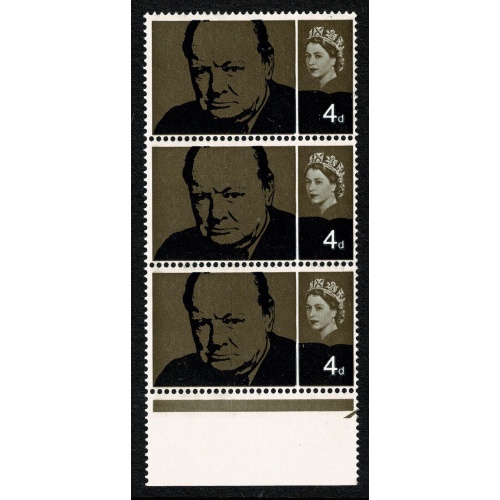 1965 Churchill 4d (ord) Rembrandt printing. Listed variety "vertical scratch" SG Spec. W56b