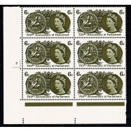 1965 700th Anniversary of Parliament 6d (ord). Cyl. 2 no dot block of six. SG 663