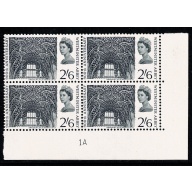 1966 Abbey (ord).  2/6. Plate 1A block of 4. Perf. Type A (E/I)