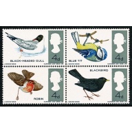 1966 Birds 4d (ord). MISSING EMERALD GREEN. Unmounted folded block. SG 696/69f