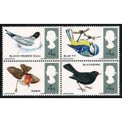 1966 Birds 4d (ord). MISSING EMERALD GREEN. Unmounted folded block. SG 696/69f